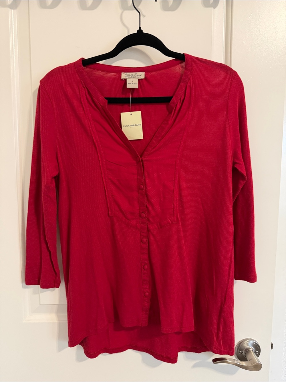 Lucky Brand Women’s Red Button-Front Henley Tunic